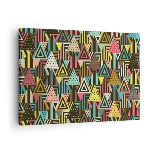 Quadro su tela - Stampe su Tela - Motivo geometrico colorato con triangoli e linee - 70x50cm - Al ritmo di tre - Decorazione murale moderna per soggiorno e camera da letto ARTTOR