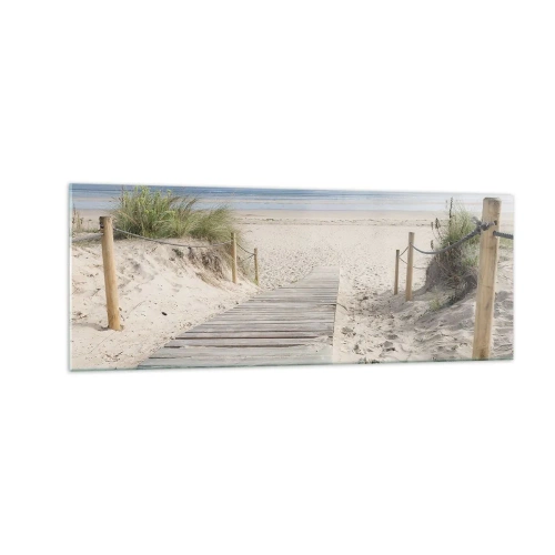 Quadro su vetro - Un sentiero di assi che conduce a una spiaggia sabbiosa - 140x50cm - Fino all'orizzonte - Decorazione murale moderna per soggiorno e camera da letto ARTTOR