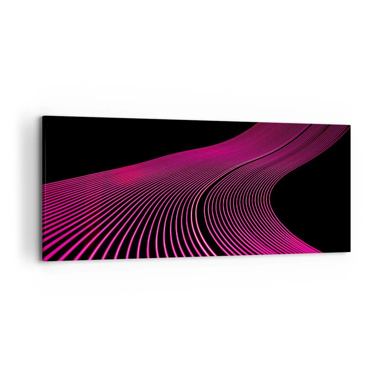 Quadro su tela - Stampe su Tela - Linee futuristiche nei toni del rosa su sfondo nero - 120x50cm - Il viale della luce - Decorazione murale moderna per soggiorno e camera da letto ARTTOR