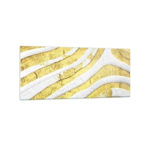 Quadro su vetro - Linee astratte dorate e bianche in una texture 3D - 120x50cm - Composizione in bianco e oro - Decorazione murale moderna per soggiorno e camera da letto ARTTOR
