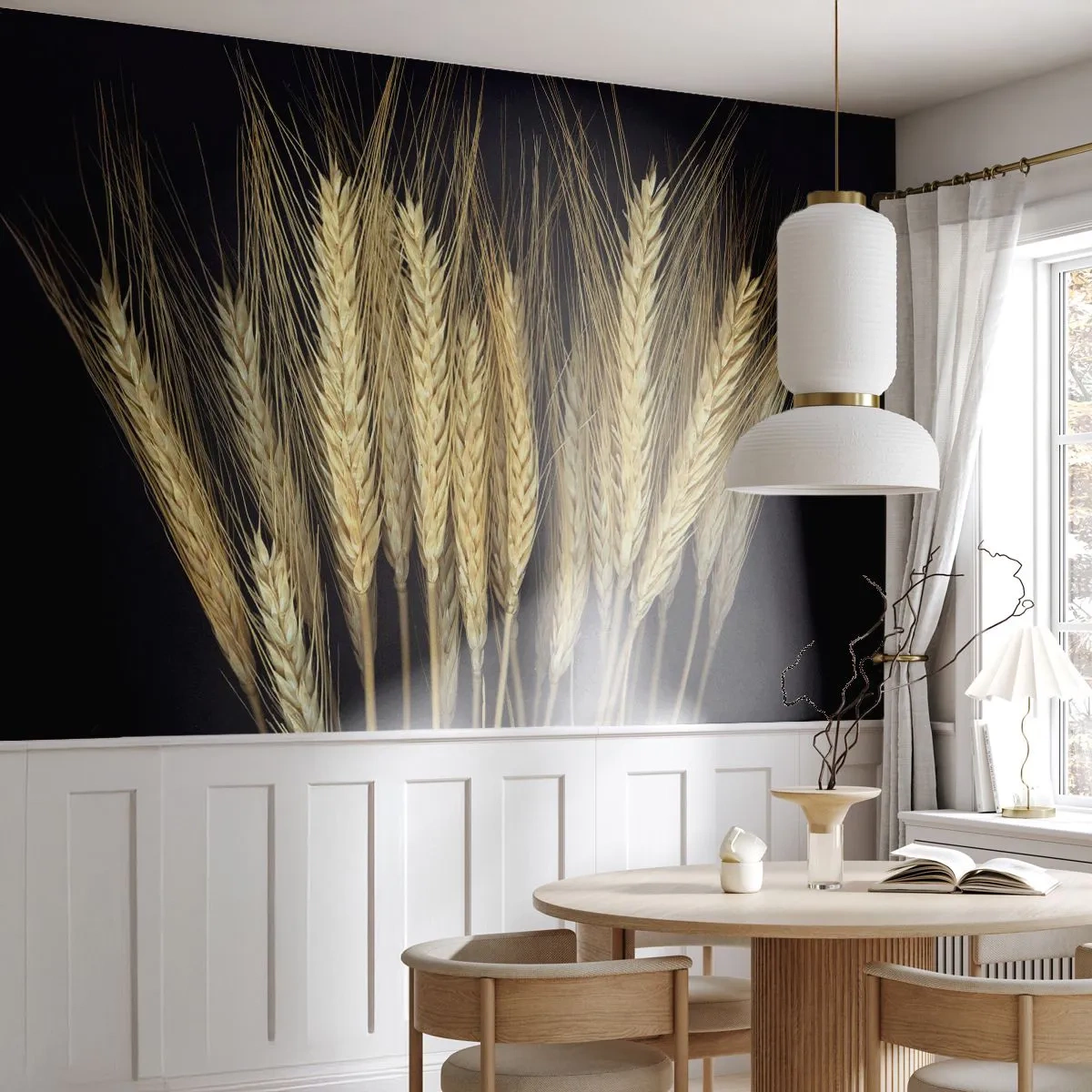 Fotomurali Standard Eco - Spighe di grano su sfondo nero - 100x70cm - Magia rustica - Decorazione murale moderna per soggiorno e camera da letto ARTTOR