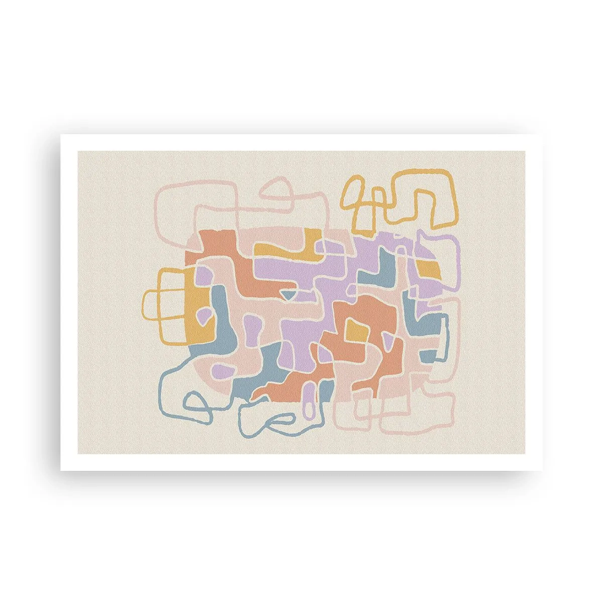 Poster - Linee astratte pastello che creano motivi geometrici - 100x70cm - Labirinto: avventura gioiosa - Decorazione murale moderna per soggiorno e camera da letto ARTTOR