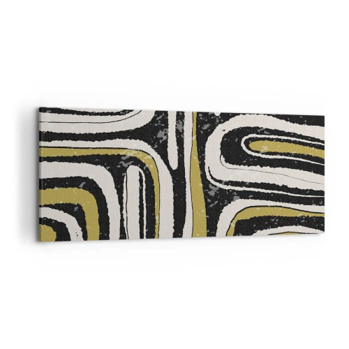 Quadro su tela - Stampe su Tela - Motivo astratto in nero, bianco e oro - 120x50cm - Composizione: strade e vicoli - Decorazione murale moderna per soggiorno e camera da letto ARTTOR