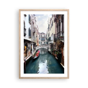 Poster in cornice rovere chiaro - Paesaggio veneziano con gondola e ponte - 50x70 cm