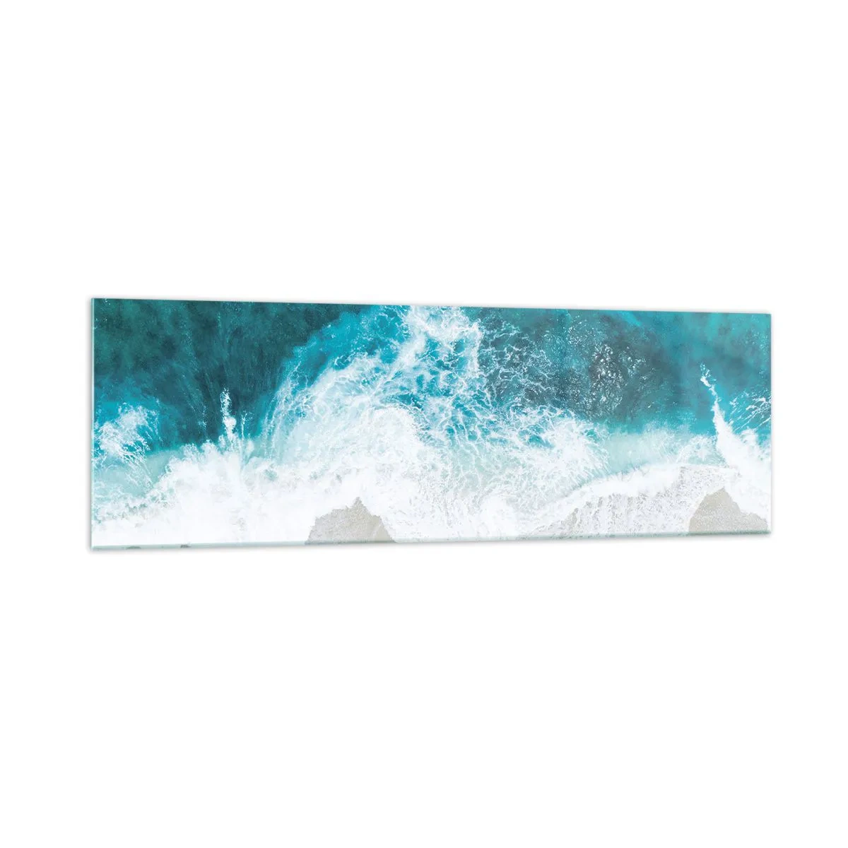 Quadro su vetro - Onde turchesi dell'oceano sulla sabbia chiara - 160x50cm - Morbidezza naturale - Decorazione murale moderna per soggiorno e camera da letto ARTTOR