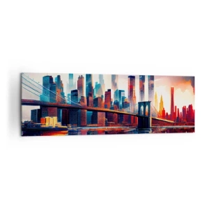 Quadro su tela - Stampe su Tela - Panorama di New York City con ponte e riflesso nell'acqua - 160x50cm - Una New York spettacolare - Decorazione murale moderna per soggiorno e camera da letto ARTTOR
