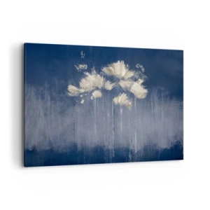 Quadro su tela - Stampe su Tela - Delicati fiori su sfondo blu - 120x80cm - Come petali al vento - Decorazione murale moderna per soggiorno e camera da letto ARTTOR