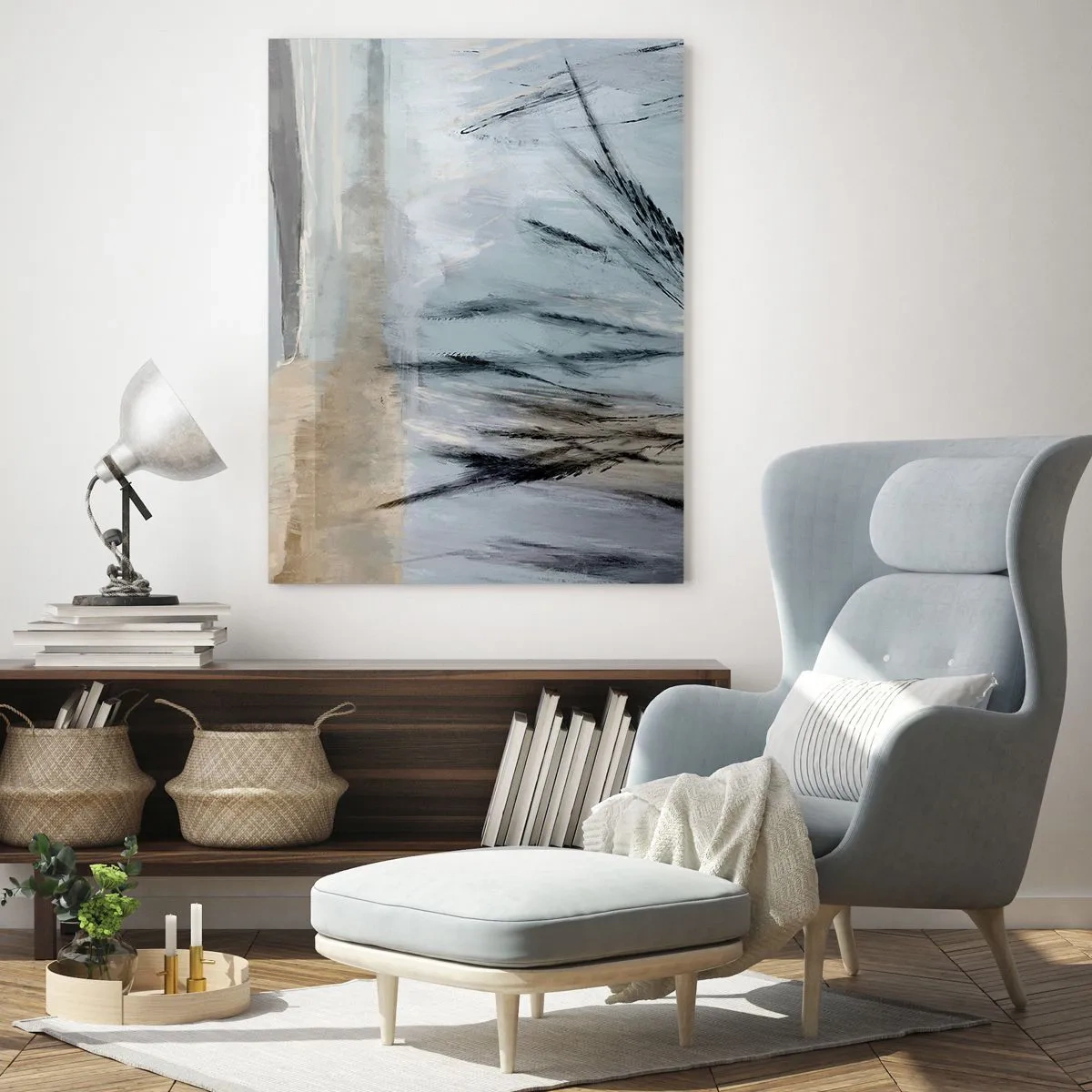 Quadro su vetro - Un pittoresco paesaggio invernale con campi ed erbe - 80x120cm - Campi d'inverno - Decorazione murale moderna per soggiorno e camera da letto ARTTOR