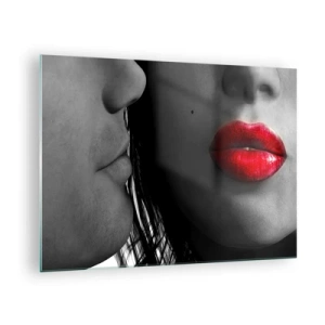 Quadro su vetro - Labbra sensuali in uno scatto contrastante - 70x50cm - Volto accanto al volto  - Decorazione murale moderna per soggiorno e camera da letto ARTTOR