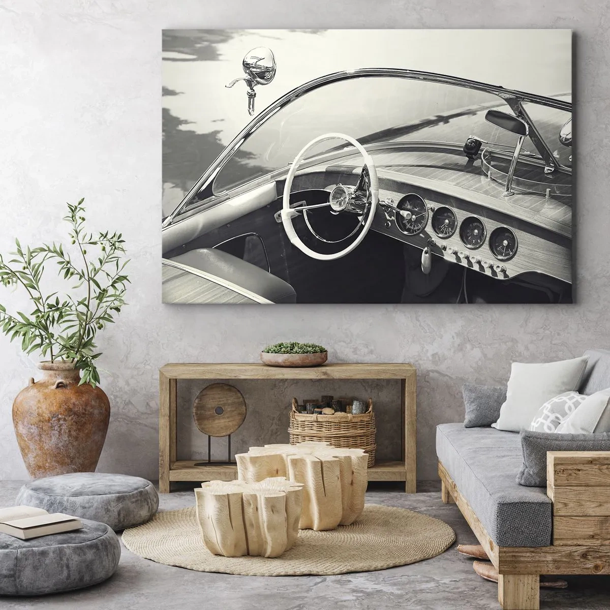 Quadro su tela - Stampe su Tela - Interni di auto d'epoca in stile monocromatico - 120x80cm - Il ricco e il povero - Decorazione murale moderna per soggiorno e camera da letto ARTTOR