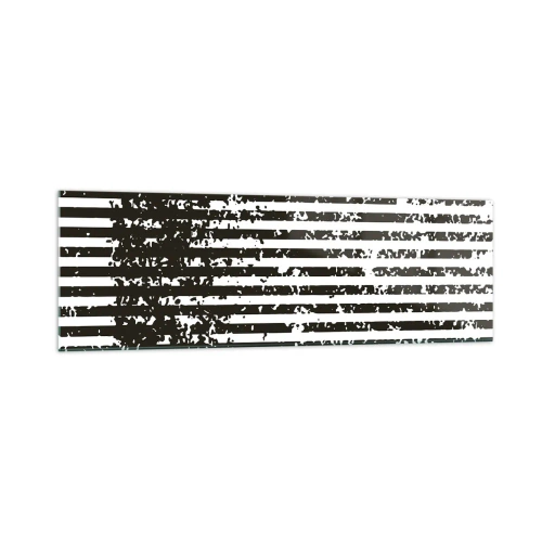 Quadro su vetro - Linee astratte con effetto invecchiato in bianco e nero - 160x50cm - Ritmo e rumore - Decorazione murale moderna per soggiorno e camera da letto ARTTOR