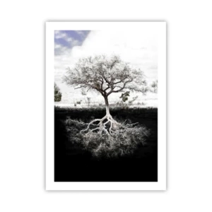 Poster - Un albero minimalista con un apparato radicale visibile - 50x70cm - La scoperta della natura del mondo - Decorazione murale moderna per soggiorno e camera da letto ARTTOR