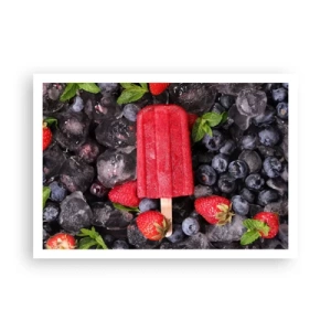 Poster - Ghiacciolo rosso circondato da frutta e ghiaccio - 100x70cm - Il sapore della calda estate - Decorazione murale moderna per soggiorno e camera da letto ARTTOR