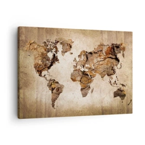 Quadro su tela - Stampe su Tela - Una mappa del mondo in stile rustico in legno - 70x50cm - Alla scoperta del mondo - Decorazione murale moderna per soggiorno e camera da letto ARTTOR