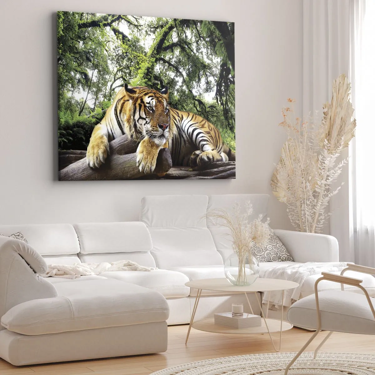 Quadro su tela - Stampe su Tela - Una tigre che riposa in una foresta tropicale - 70x50cm - Con espressioni di stima - Decorazione murale moderna per soggiorno e camera da letto ARTTOR