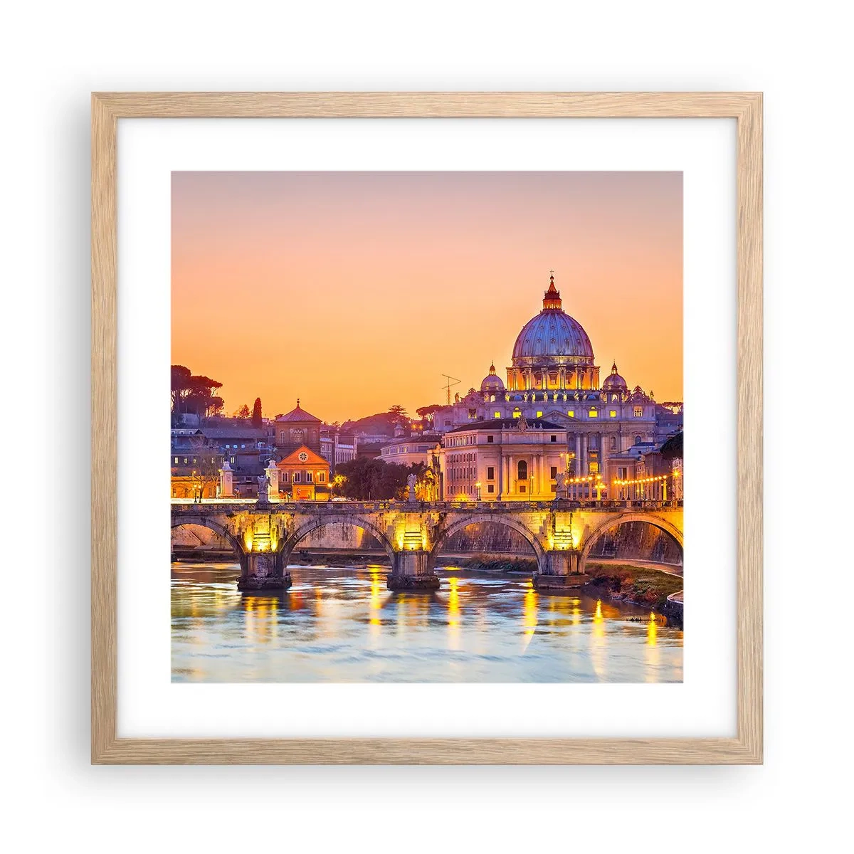 Poster in cornice rovere chiaro - Tramonto sulla Città Eterna - 40x40 cm