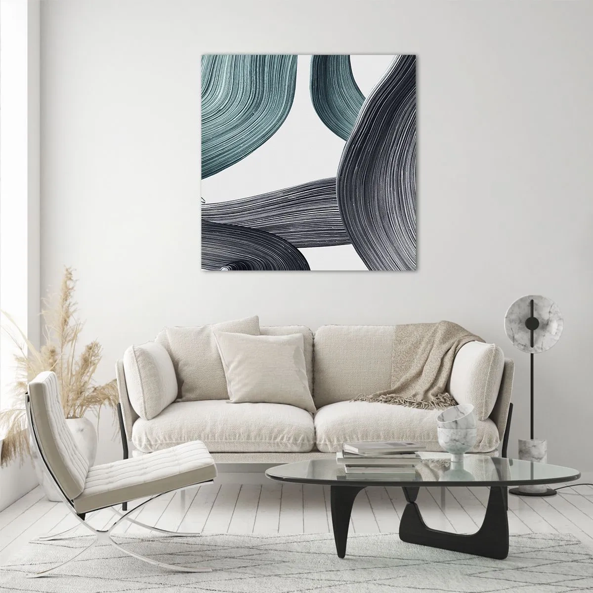 Quadro su vetro - Tracce smeraldo e nero - 60x60 cm