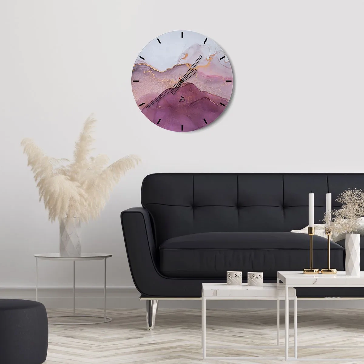 Orologio da parete - Orologio in Vetro - Onde di lilla e viola - 40x40 cm