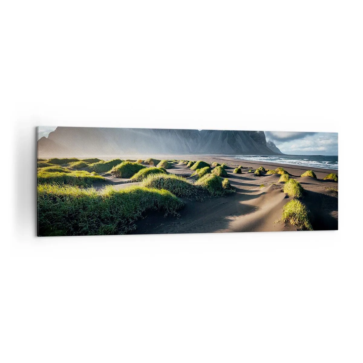Quadro su tela - Stampe su Tela - Dune verdi con montagne sullo sfondo sotto un cielo azzurro - 160x50cm - Armonia degli elementi - Decorazione murale moderna per soggiorno e camera da letto ARTTOR