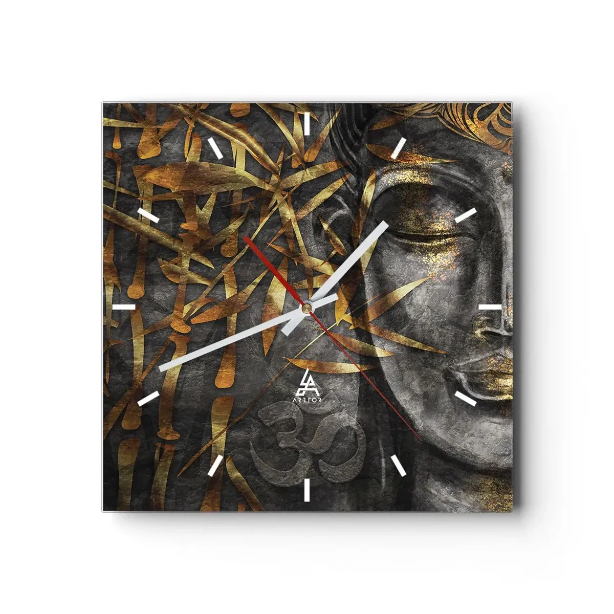Orologio da parete - Orologio in Vetro - Immagine del Buddha Zen con bambù dorati - 30x30cm - Senti la pace - Decorazione murale moderna per soggiorno e camera da letto ARTTOR
