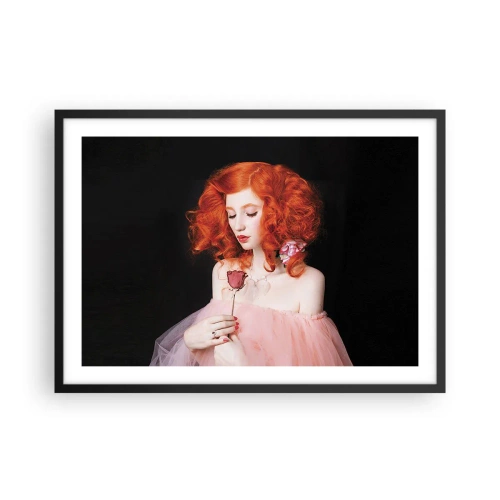 Poster in cornice nera - Una donna con i capelli rossi che tiene una rosa - 70x50cm - In stile barocco - Decorazione murale moderna per soggiorno e camera da letto ARTTOR