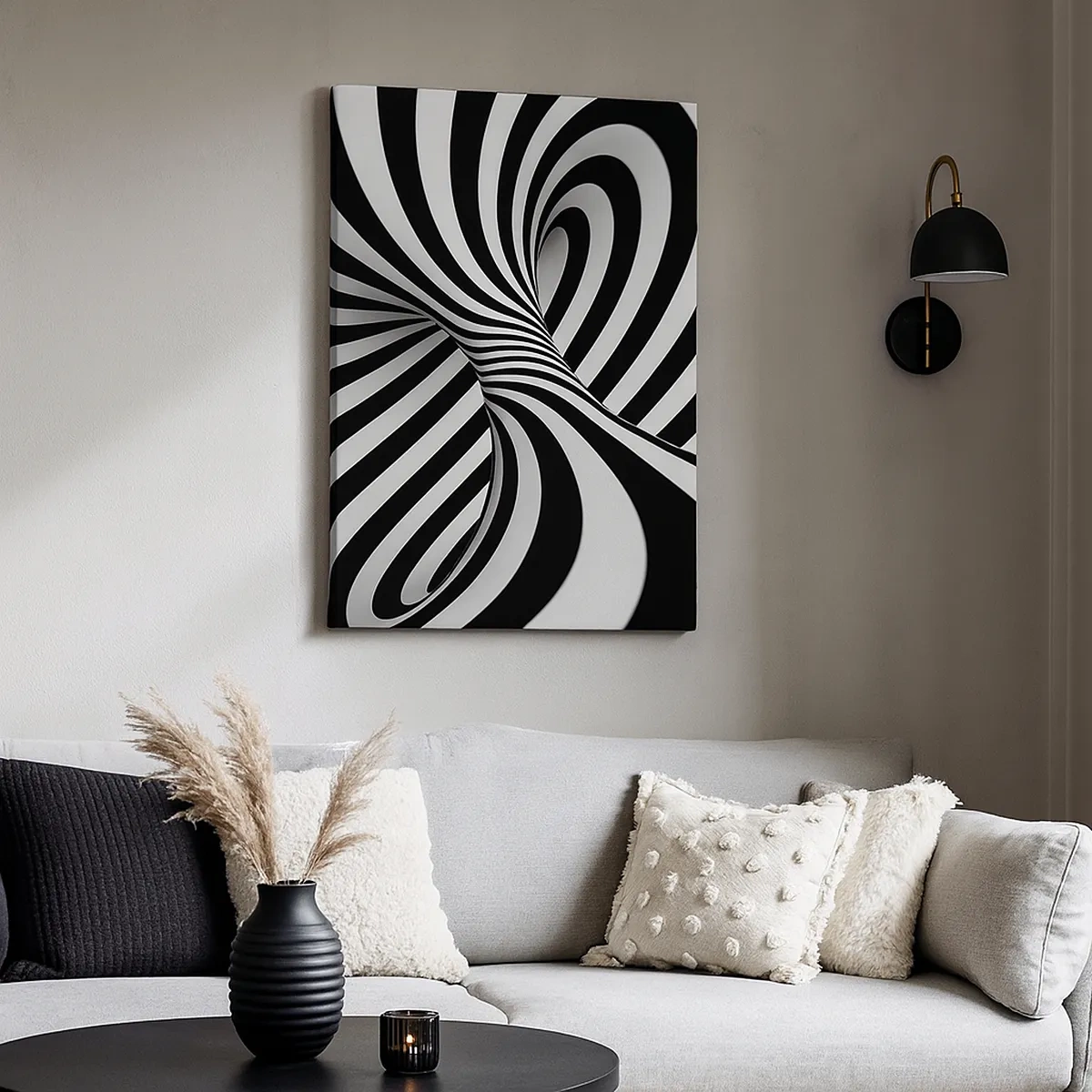 Quadro su tela - Stampe su Tela - Tunnel astratto con strisce a spirale bianche e nere - 50x70cm - Composizione: spazio danzante - Decorazione murale moderna per soggiorno e camera da letto ARTTOR
