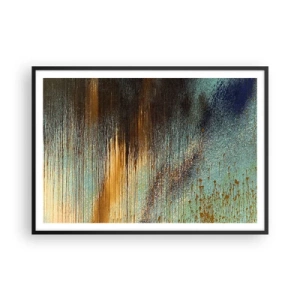 Poster in cornice nera - Una composizione astratta di colori nelle tonalità dell'oro, del marrone e del blu. - 100x70cm - Composizione cromatica non casuale - Decorazione murale moderna per soggiorno e camera da letto ARTTOR