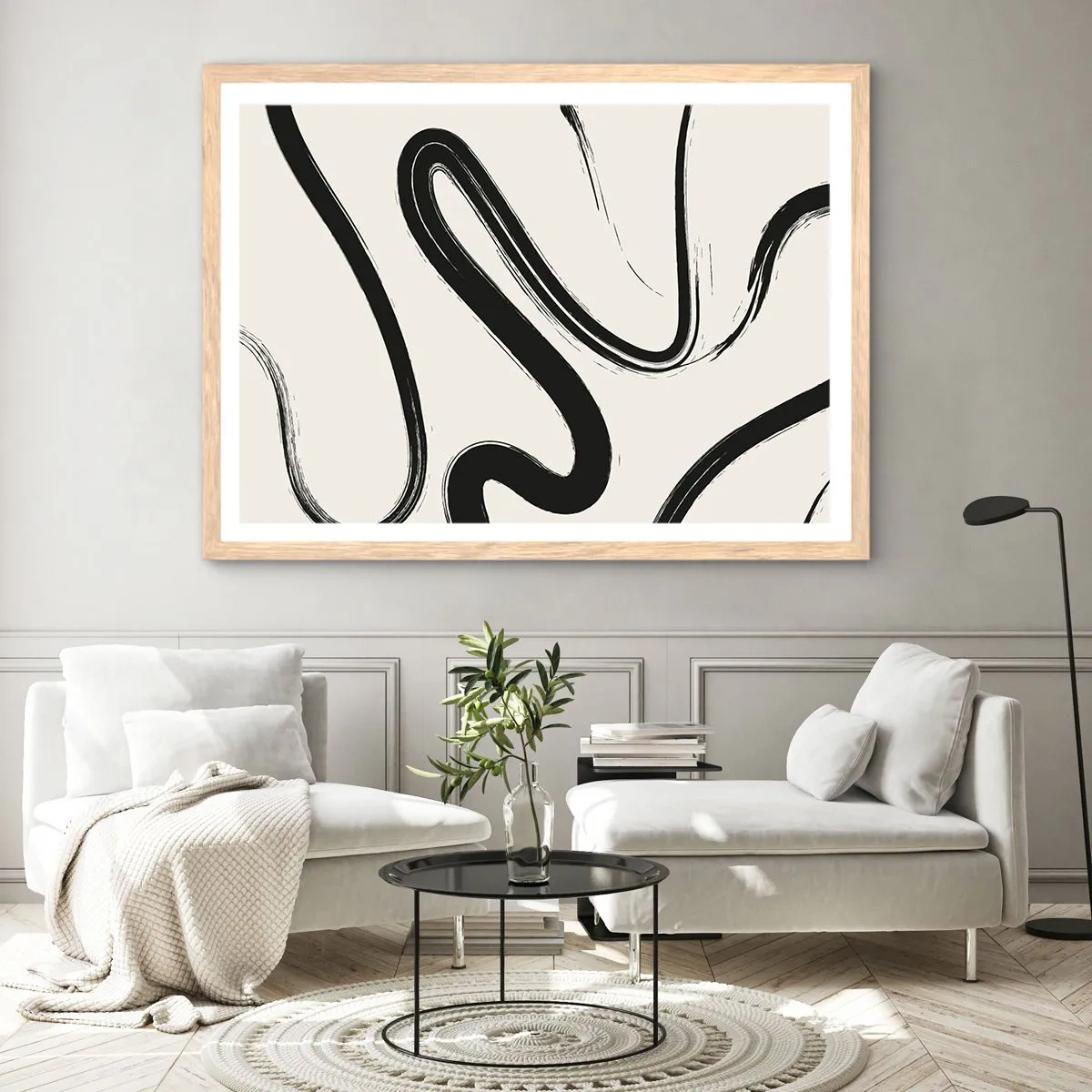 Poster in cornice rovere chiaro - Capriccio bianco e nero - 91x61 cm