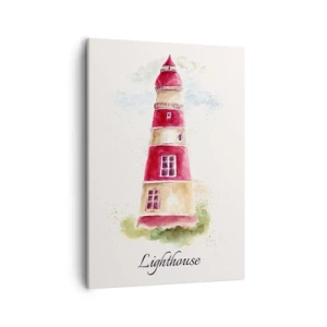 Quadro su tela - Stampe su Tela - Dipinto ad acquerello di un faro su sfondo chiaro con un'iscrizione - 50x70cm - Attorno è sempre bel tempo - Decorazione murale moderna per soggiorno e camera da letto ARTTOR