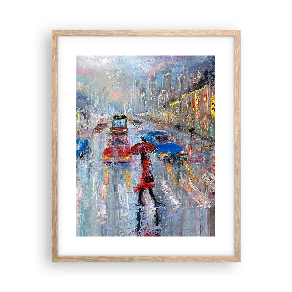 Poster in cornice rovere chiaro - Pomeriggio di pioggia in città - 40x50 cm