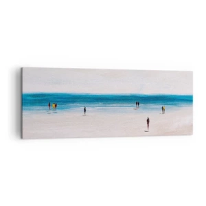Quadro su tela - Stampe su Tela - Una spiaggia con persone sullo sfondo di un mare calmo - 140x50cm - Un bisogno naturale - Decorazione murale moderna per soggiorno e camera da letto ARTTOR