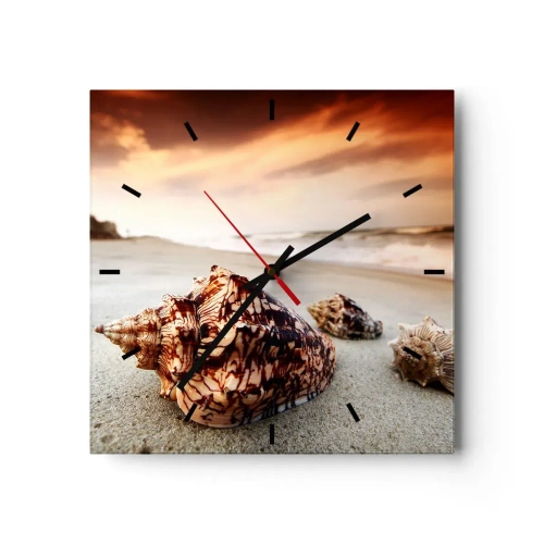 Orologio da parete - Orologio in Vetro - Conchiglie sulla spiaggia al tramonto - 30x30cm - Esiliate dalle onde - Decorazione murale moderna per soggiorno e camera da letto ARTTOR