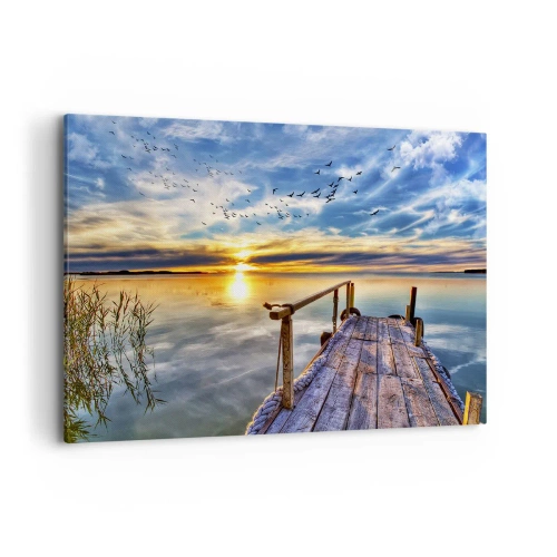 Quadro su tela - Stampe su Tela - Molo di legno sul lago al tramonto - 120x80cm - Il vento è andato a dormire - Decorazione murale moderna per soggiorno e camera da letto ARTTOR