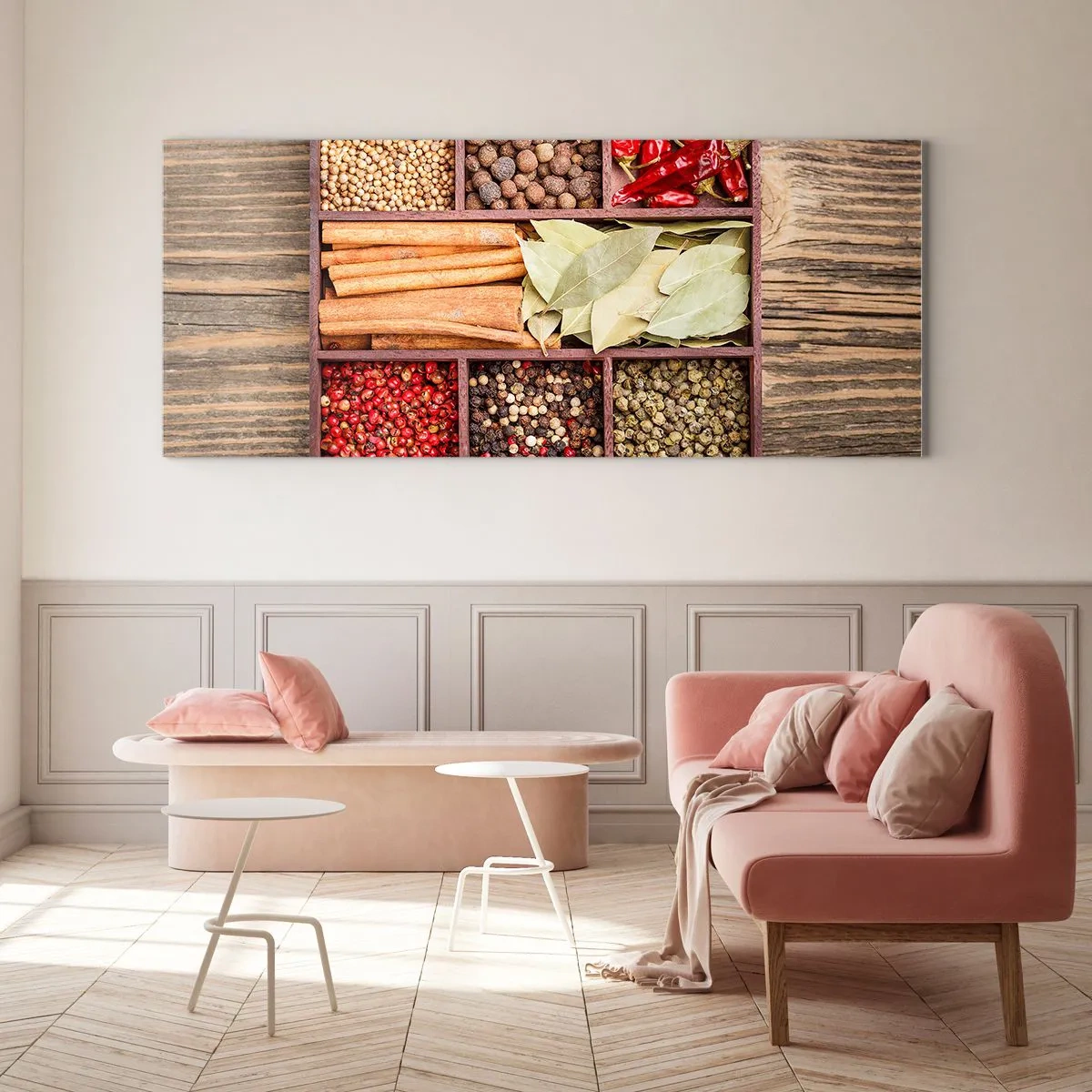 Quadro su vetro - Ordine delle forme, bouquet degli aromi - 100x40 cm