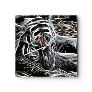 Orologio da parete - Orologio in Vetro - Un motivo astratto che raffigura la sagoma di un gatto su uno sfondo nero. - 30x30cm - Studio di leggerezza felina - Decorazione murale moderna per soggiorno e camera da letto ARTTOR