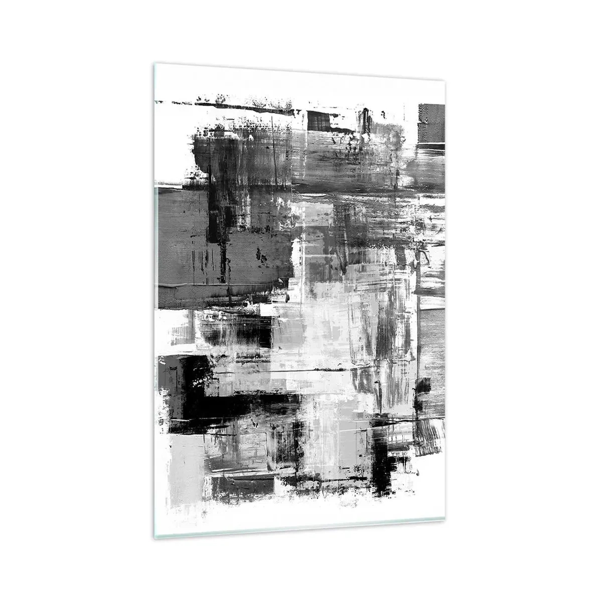 Quadro su vetro - Composizione astratta in nero, bianco e grigio - 80x120cm - Il grigio è bello - Decorazione murale moderna per soggiorno e camera da letto ARTTOR