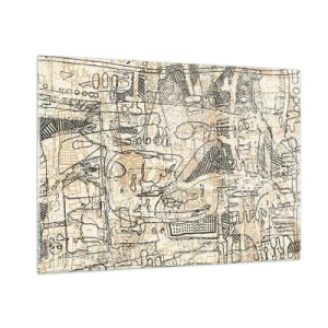 Quadro su vetro - Una struttura astratta complessa con motivi geometrici e abbozzati. - 100x70cm - In attesa di essere decifrato - Decorazione murale moderna per soggiorno e camera da letto ARTTOR
