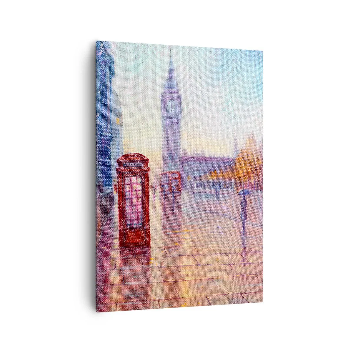 Quadro su tela - Stampe su Tela - Strada di Londra con il Big Ben in una giornata piovosa - 70x100cm - Giorno d'autunno a Londra - Decorazione murale moderna per soggiorno e camera da letto ARTTOR