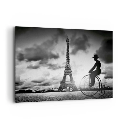 Quadro su tela - Stampe su Tela - Immagine in bianco e nero di una bicicletta retrò con la Torre Eiffel sullo sfondo - 100x70cm - Nostalgia della Belle Epoque - Decorazione murale moderna per soggiorno e camera da letto ARTTOR