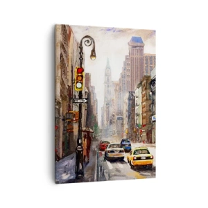 Quadro su tela - Stampe su Tela - Paesaggio urbano con una strada e taxi gialli - 50x70cm - New York: colorata anche sotto la pioggia - Decorazione murale moderna per soggiorno e camera da letto ARTTOR