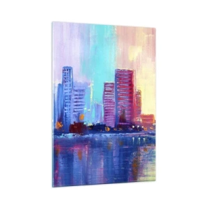 Quadro su vetro - Una città moderna dai colori intensi riflessi nell'acqua - 50x70cm - Immerse nei colori - Decorazione murale moderna per soggiorno e camera da letto ARTTOR