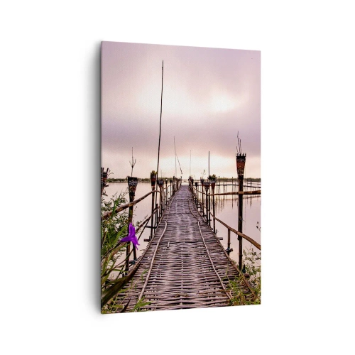 Quadro su tela - Stampe su Tela - Ponte di bambù sull'acqua all'alba - 80x120cm - Pace e silenzio dell'Asia - Decorazione murale moderna per soggiorno e camera da letto ARTTOR