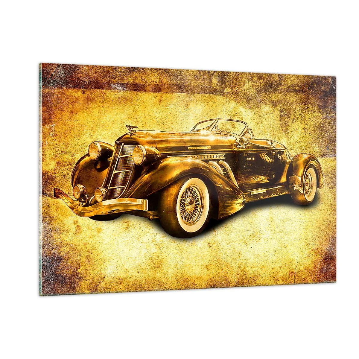 Quadro su vetro - Auto decappottabile d'epoca su uno sfondo d'epoca - 120x80cm - La crème de la crème - Decorazione murale moderna per soggiorno e camera da letto ARTTOR