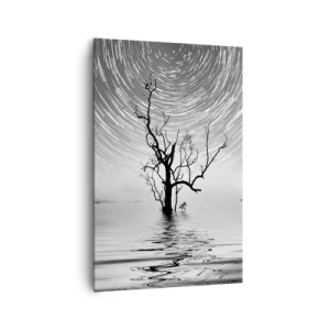 Quadro su tela - Stampe su Tela - Un albero nell'acqua sotto un cielo notturno con stelle in movimento - 80x120cm - Sinfonia della natura - Decorazione murale moderna per soggiorno e camera da letto ARTTOR