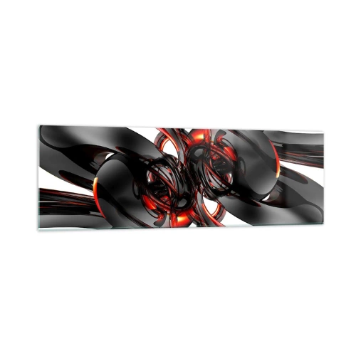 Quadro su vetro - Grafica 3D astratta con elementi neri e rossi - 160x50cm - Movimento in grafite e rosso - Decorazione murale moderna per soggiorno e camera da letto ARTTOR