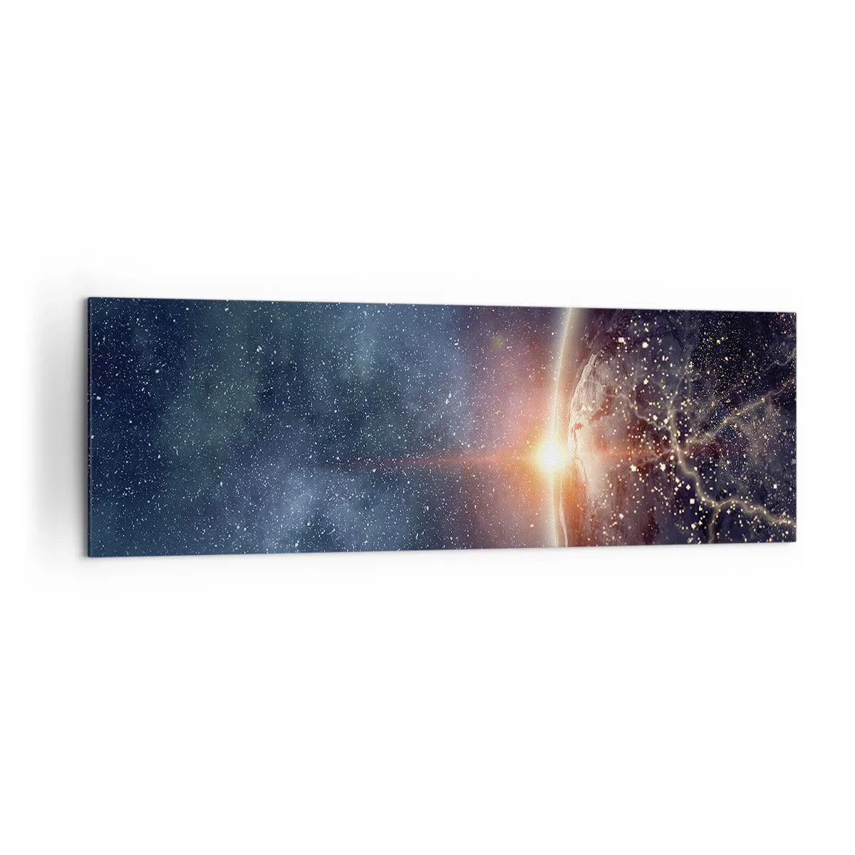 Quadro su tela - Stampe su Tela - La Terra vista dallo spazio con il sole che sorge - 160x50cm - In una nuova prospettiva - Decorazione murale moderna per soggiorno e camera da letto ARTTOR