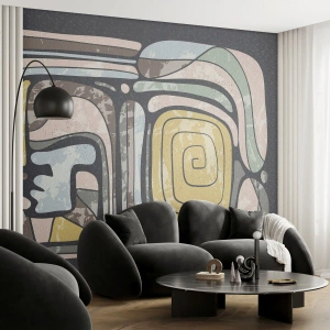 Fotomurali Premium Canvas - Motivi precolombiani in colori pastello su sfondo scuro - 100x70cm - Astrazione in spirito precolombiano - Decorazione murale moderna per soggiorno e camera da letto ARTTOR