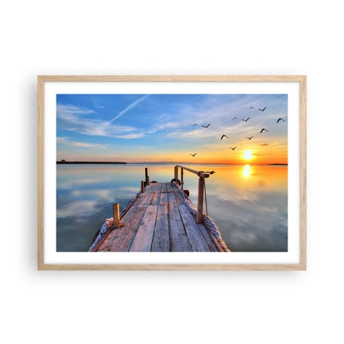 Poster in cornice rovere chiaro - Camminando verso il sole - 70x50 cm