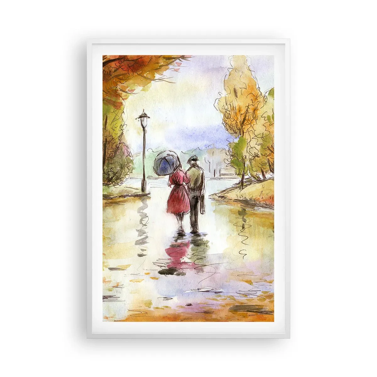 Poster in cornice bianca - Autunno romantico nel parco - 61x91 cm