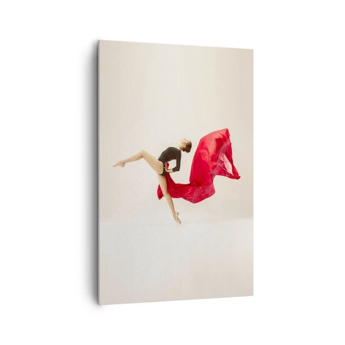 Quadro su tela - Stampe su Tela - Una ballerina dinamica in movimento con un abito nero e tessuto rosso. - 80x120cm - Rosso e nero - Decorazione murale moderna per soggiorno e camera da letto ARTTOR